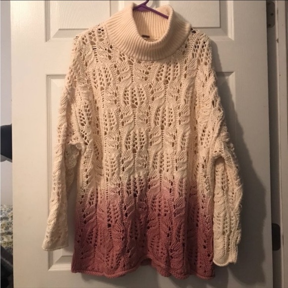 Free People chunky turtle neck ombre dip dye crochet sweater - M - Picture 4 of 8
